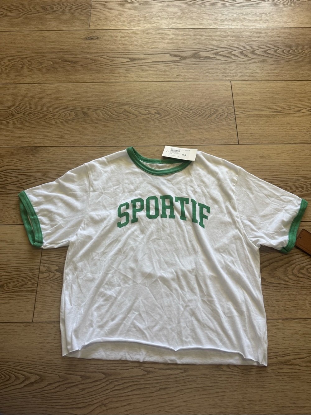 Original Retro Brand White Ringer Tee with Green SPORTIF Lettering